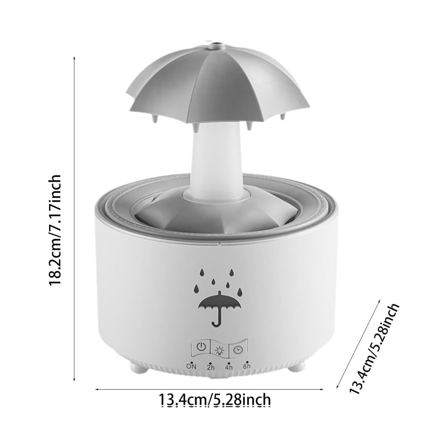 Umbrella Rain Humidifier, 7 Color Raindrop Aromatherapy Diffuser with Rain Sounds For Sleeping, Rotating Umbrella Rain Humidifier Waterfall Lamp, Essential Oil Humidifier (white)