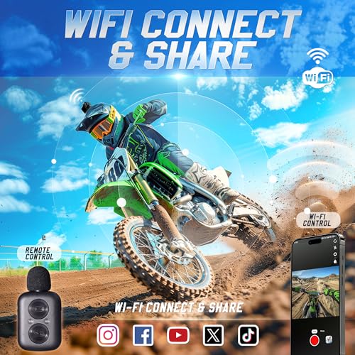 Triumphant Action Camera Motion Max 5K 30MP,IPX8 20M Body Waterproof Underwater Camera WiFi EIS Dual Screen, with 2in1 wireless Microphone Remote Control 2x1350mAh Batteries (Motion Max)