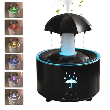 Umbrella Rain Humidifier, 7 Color Raindrop Aromatherapy Diffuser with Rain Sounds For Sleeping, Rotating Umbrella Rain Humidifier Waterfall Lamp, Essential Oil Humidifier (white)