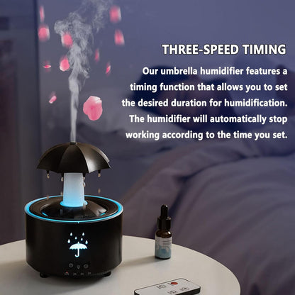 Umbrella Rain Humidifier, 7 Color Raindrop Aromatherapy Diffuser with Rain Sounds For Sleeping, Rotating Umbrella Rain Humidifier Waterfall Lamp, Essential Oil Humidifier (white)