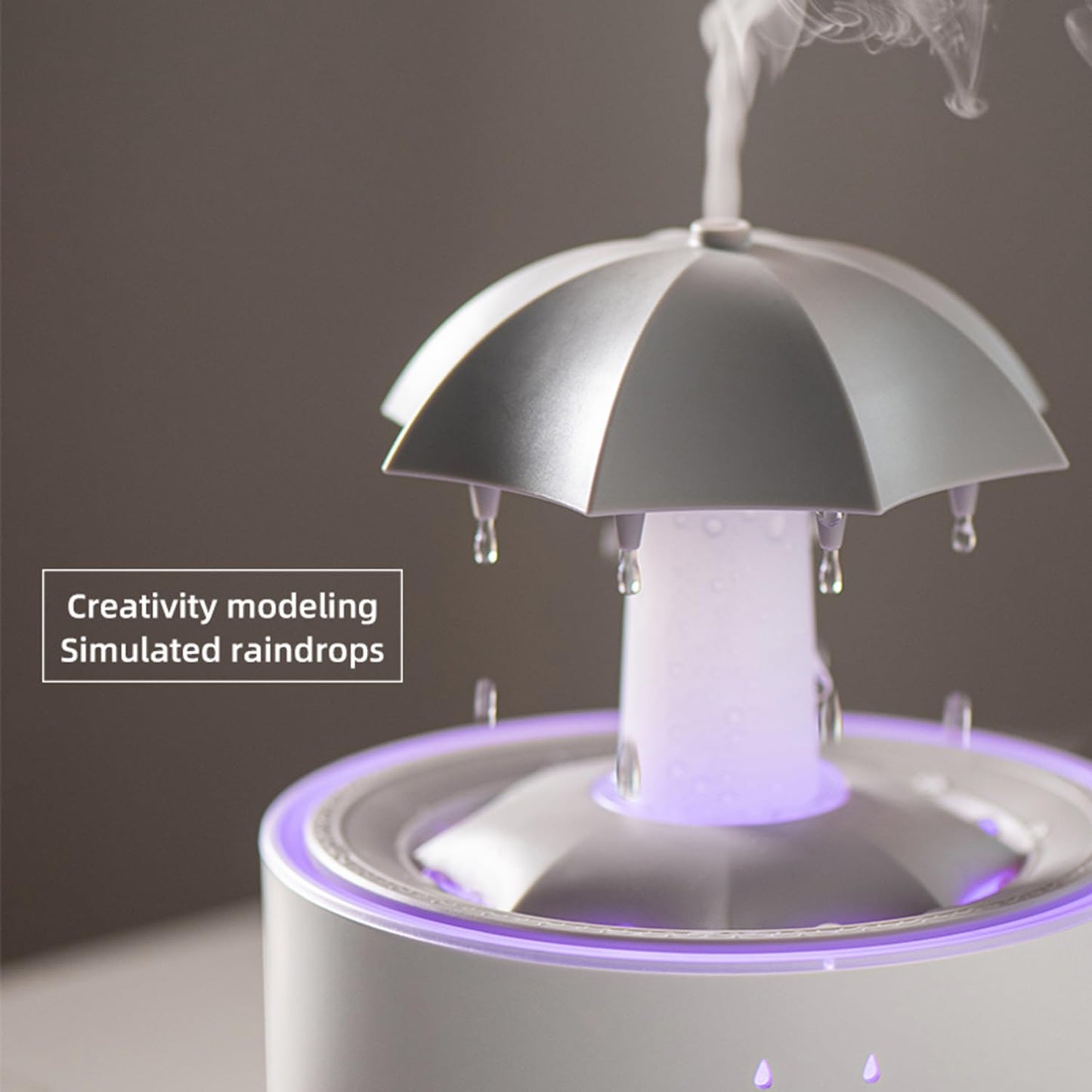 Umbrella Rain Humidifier, 7 Color Raindrop Aromatherapy Diffuser with Rain Sounds For Sleeping, Rotating Umbrella Rain Humidifier Waterfall Lamp, Essential Oil Humidifier (white)