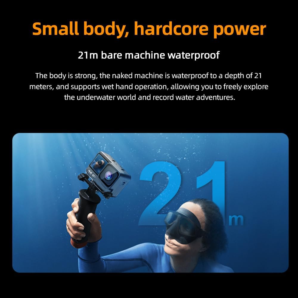 Triumphant Standard 4K 60FPS Action Camera 24MP WiFi Sports Camera 170° Wide Angle Lens Dual Screen Touch Control Anti-Shake 21M/69ft Body Waterproof with Mounting Accessories Kit for Diving Surfing Skiing Cycling