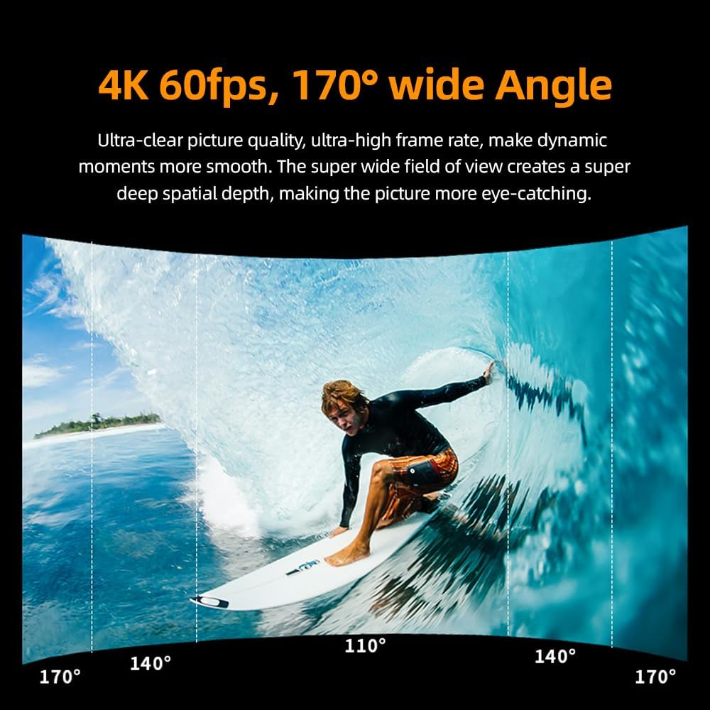 Triumphant Standard 4K 60FPS Action Camera 24MP WiFi Sports Camera 170° Wide Angle Lens Dual Screen Touch Control Anti-Shake 21M/69ft Body Waterproof with Mounting Accessories Kit for Diving Surfing Skiing Cycling