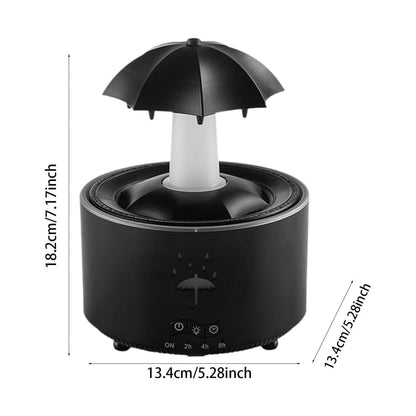 Umbrella Rain Humidifier, 7 Color Raindrop Aromatherapy Diffuser with Rain Sounds For Sleeping, Rotating Umbrella Rain Humidifier Waterfall Lamp, Essential Oil Humidifier (white)