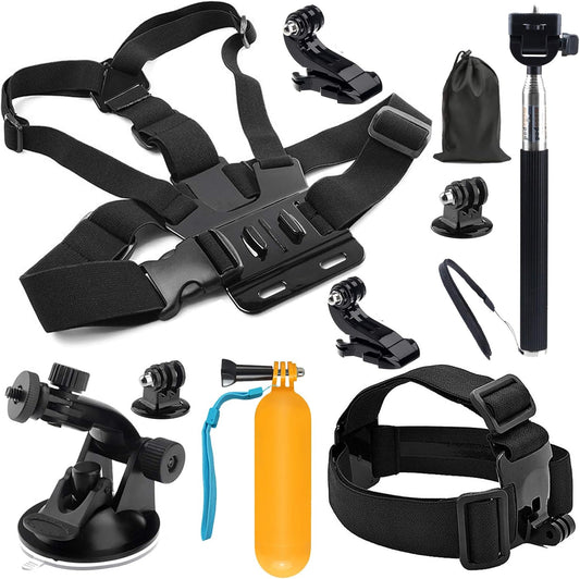 Triomfantlike 10-in-1-bykomstighedestel vir GoPro-bykomstighede, Aksiekamera-bykomstighede vir GoPro Hero 13 12 11 10 9 8 7 6 5 4 3+ 3 Hero Sessie 5 Swart AKASO EK7000 Apeman SJ4000 5000 6000 AKASO DBPOWER 